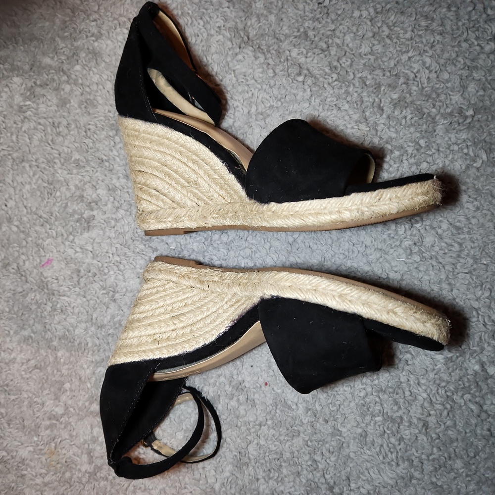 LOFT Size 6 Faux Suede Open Toe Espadrille Wedge Sandals